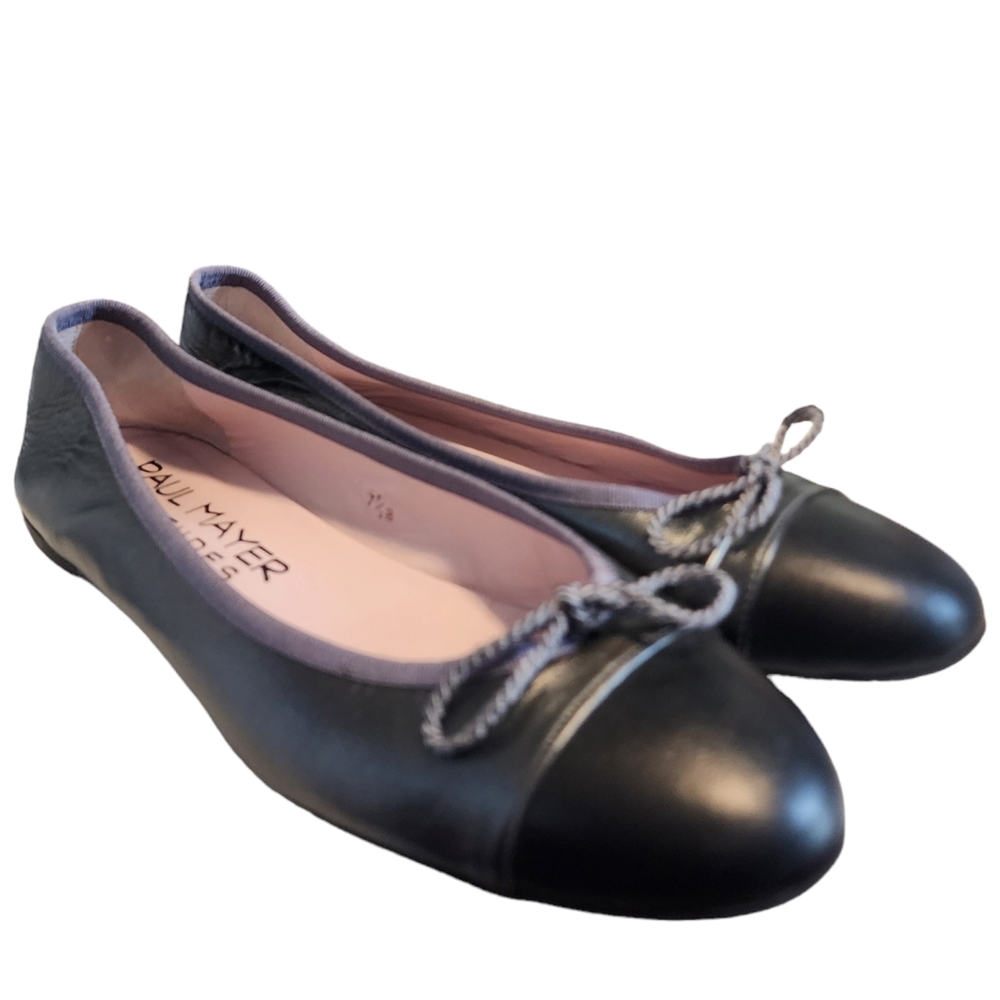 Paul Mayer Attitudes Leather Cap Toe Bow Slip On Flats Made in Spain